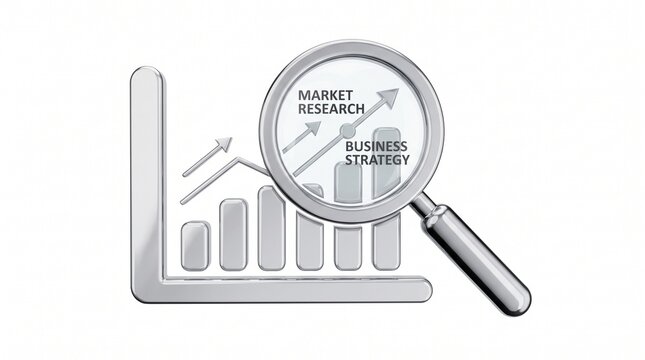 Market research and business analytics growth chart viewed through a magnifying