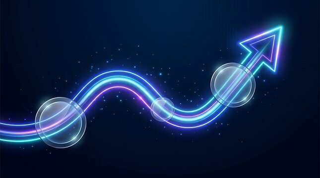Futuristic glowing neon arrow growth trend line abstract digital technology background vector illustration