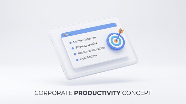 Corporate productivity concept with target board and checklist