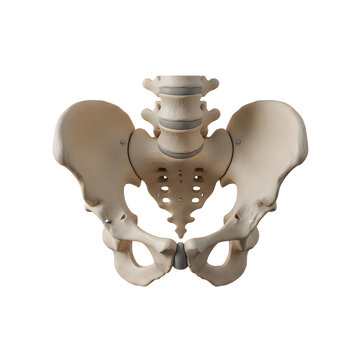 Medical anatomical model of human pelvis bone structure isolated on a pure white background for clinical study