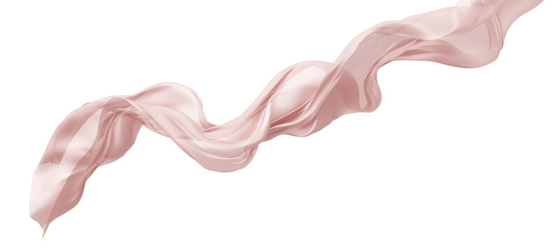 Dusty pink sheer chiffon fabric ribbon flowing isolated on transparent background 3D render