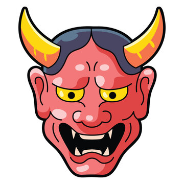 Japanese Red Hannya Demon Mask Vector Illustration
