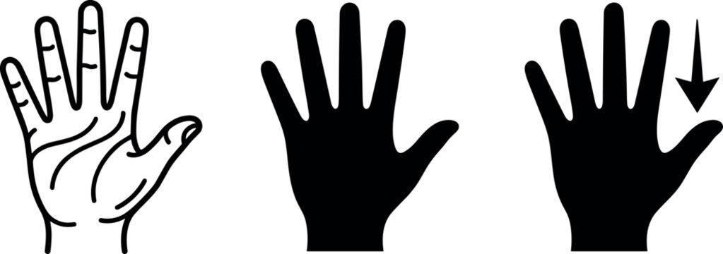 Polydactyly Six Finger Hand Vector Icons Set for Medical Genetic Condition and Palmistry Anatomy Concepts