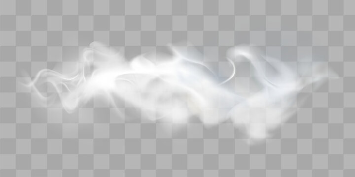 Vector special effect of steam, smoke, fog, clouds. Abstract gas on a transparent background, steam engine, steam or explosive dust, dry ice effect, condensation, smoke.