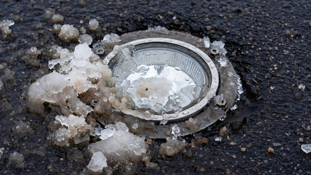 Runway Inset Light Surrounded by Melting Slush