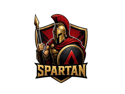 Spartan warrior mascot logo with spear and shield for sports team or gaming emblem