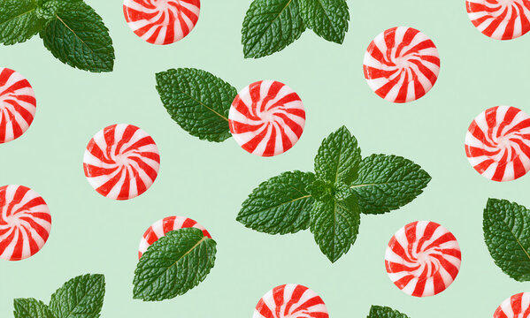 peppermint leaves and peppermint candies