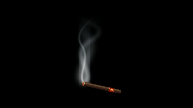 Cigar Smoking Motion Graphic Animation Featuring Dynamic White Smoke Plumes on Black Background