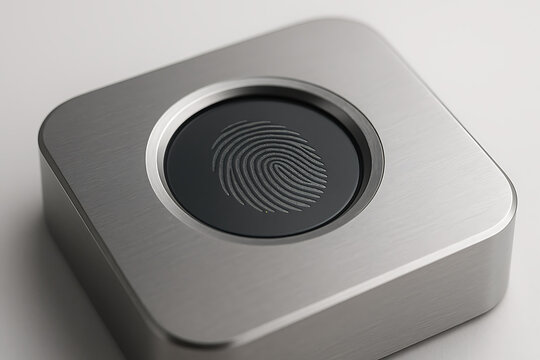 Metal fingerprint scanner button on sleek modern security access device
