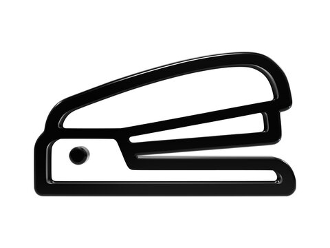 Black glossy stapler icon symbolizes paper fastening and stationery equipment.