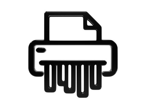 Paper shredder office machine black glass outline 3d icon for document security.