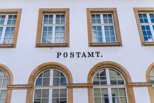 Historic Post Office Facade with Arched Windows