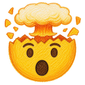 Exploding Head Crayon Clipart, Hand Drawn Mind Blown Emoji PNG, Funny Scribble Emoji Download