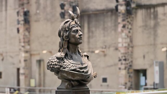 Bronze Bust Of Aztec Eagle Warrior Sculpture At Templo Mayor Museum