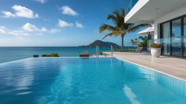Luxury infinity pool overlooking the sea at sint maarten island