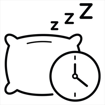 Sleep hygiene and rest time icon featuring pillow and clock symbols representing healthy bedtime routine schedule.