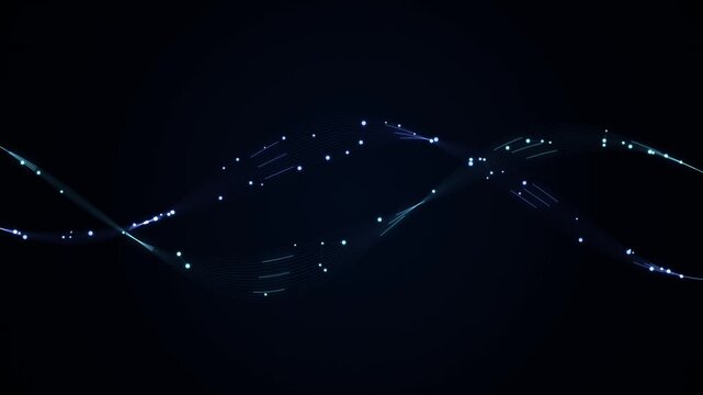 Abstract digital data wave flowing on black background loop.