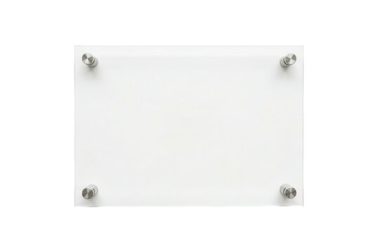 Blank acrylic sign board with metal wall mounts isolated on black