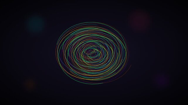 Abstract digital spiral pattern with concentric rings on a black background