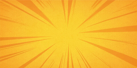 Obraz premium Yellow and orange comic speed lines zoom explosion background vector template for abstract pop art