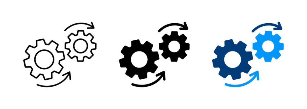 Process automation icon. Gears and arrow vector symbol representing optimization, workflow, system configuration.