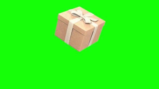 3D Animation of a Floating Brown Gift Box with White Ribbon on Green Screen with Luma Matte