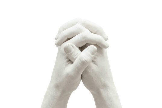 White Painted Hands Clasped Together in Gesture of Prayer or Hope