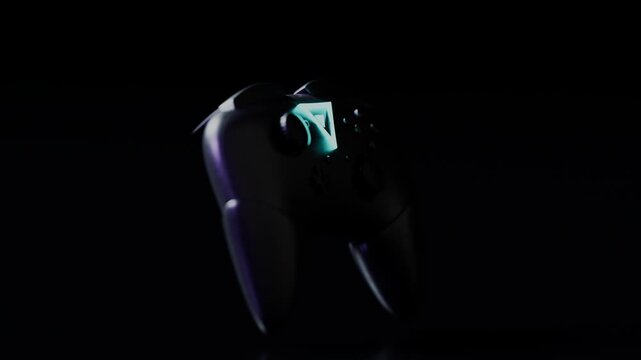 Smooth vertical crane pan surveying the tactile interface elements and matte surface texture, highlighting sculpted trigger guards, premium gaming component assembly, panoramic view.