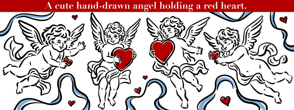Cute baby angel line art, simple line drawing transparent background for wedding, birthday, baby shower, birth announcement, holiday gift, Valentine card, nursery poster and invitation