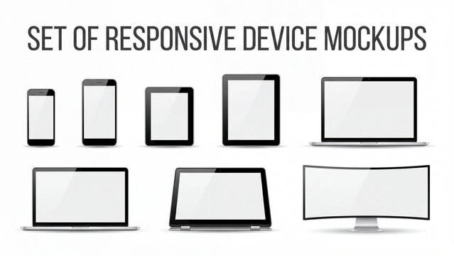 Set of responsive device mockups with blank screens vector illustration on white