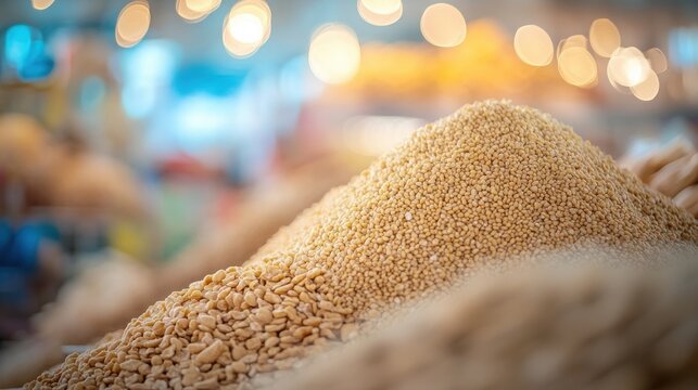 Dispensers of cereals, nuts, and grains in a sustainable grocery store promoting zero waste shopping practices