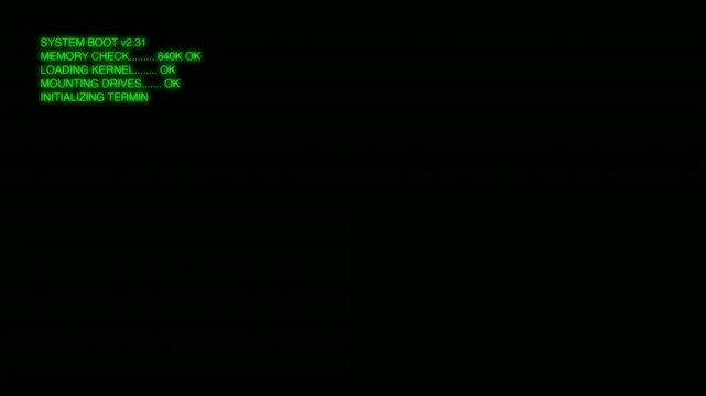 Green Retro Computer System Boot Sequence Text Display On Black Background