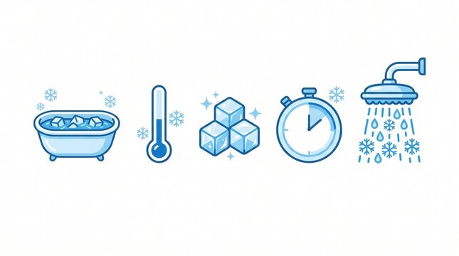 Cold Plunge Ice Bath Recovery Flat Vector Icon Set
