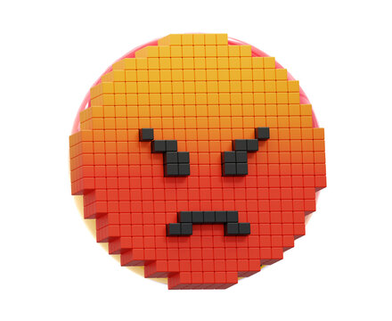 Angry face emoticon built from small colorful wooden blocks
