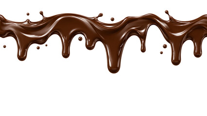 Dripping melted chocolate border with splashes and droplets flowing down on transparent background © Abdur