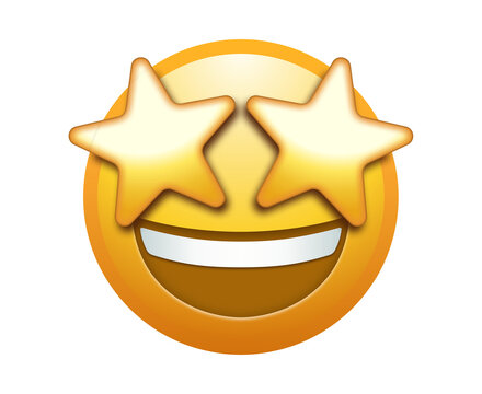 Yellow smiley face emoticon with star eyes and wide smile
