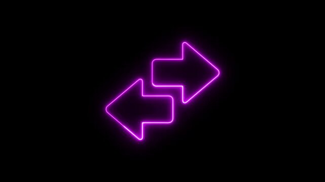 Glowing purple neon arrows pointing in opposite directions on a black background.