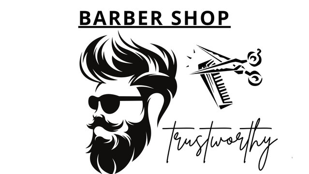 Vintage Barber Shop Logo with Bearded Man, Scissors and Comb