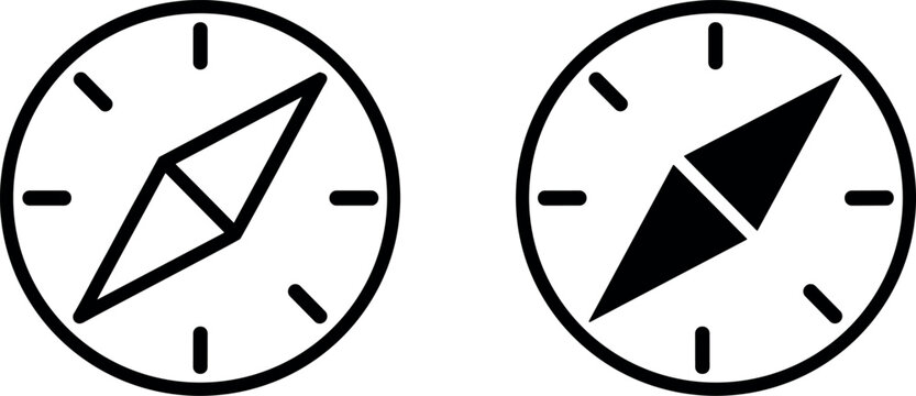 Compass Vector Icon Set Outline and Solid Style for Navigation and Travel Designs