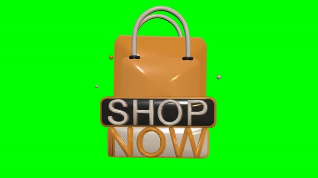 Shop Now Shopping Bag Button on Green Screen
