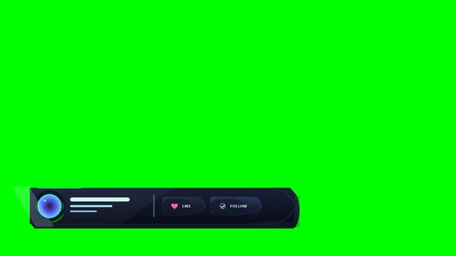 Social Media Like and Follow Profile Bar on Green Screen