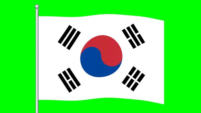 South Korean Flag Waving on Green Screen
