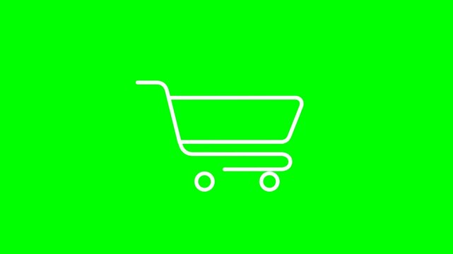 Minimal Shopping Cart Line Icon Drawing on Green Screen
