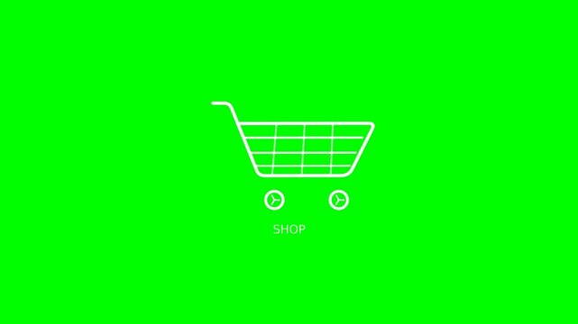 Shopping Cart Line Icon with Dynamic Controls on Green Screen