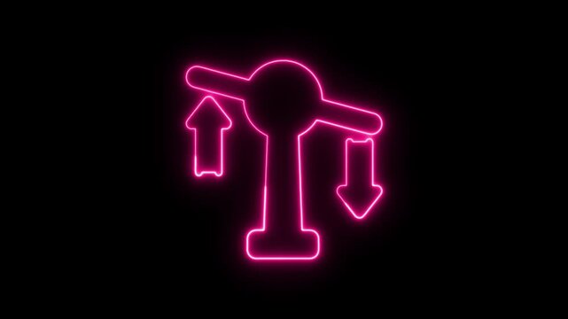 Neon pink glowing scale icon representing balance and comparison.
