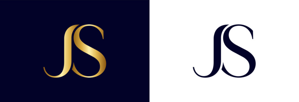 Elegant dark blue JS monogram letter logo on white background design.