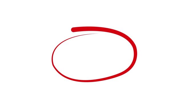 Hand drawn circle in red marker, with a white screen background 4k motion video