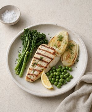 Grilled White Fish Broccolini Peas Healthy Protein Dinner