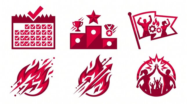 Fitness Challenge Community Event Flat Vector Icon Set