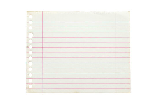 Lined paper sheet isolated on black background with spiral holes and margins